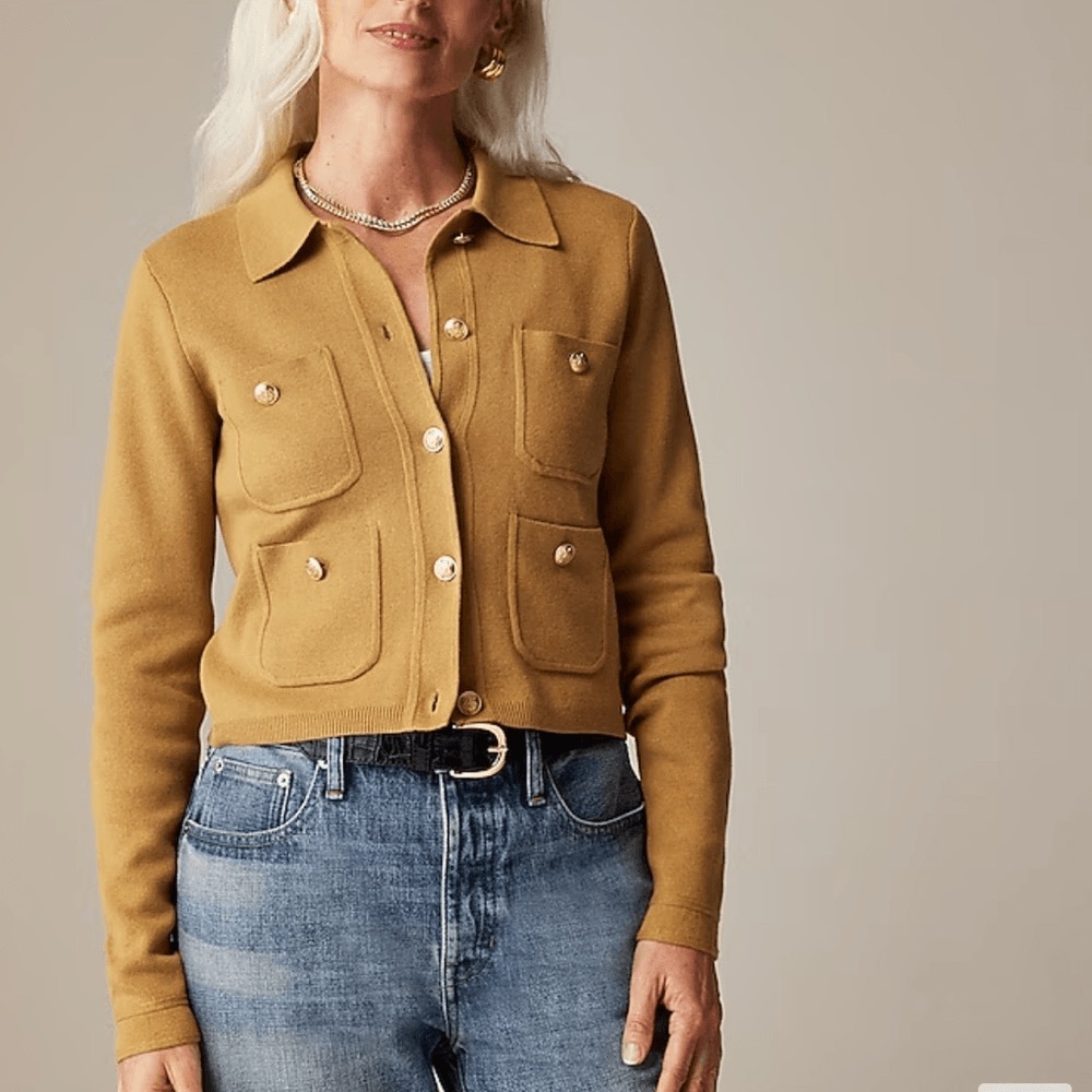 J. Crew Patch-Pocket Lady Jacket Cardigan in Honey Brown